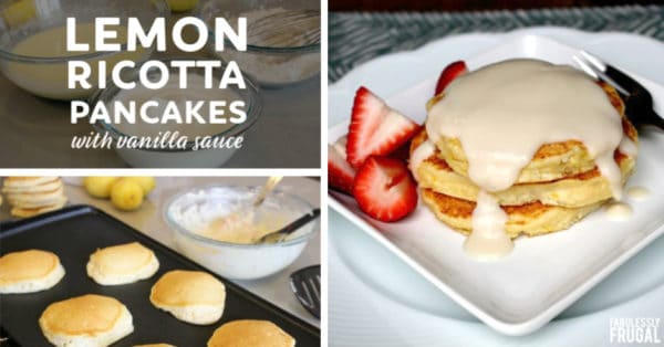 Lemon ricotta pancakes with vanilla sauce