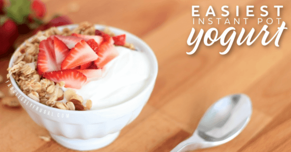 bowl of homemade yogurt topped with strawberries and granola