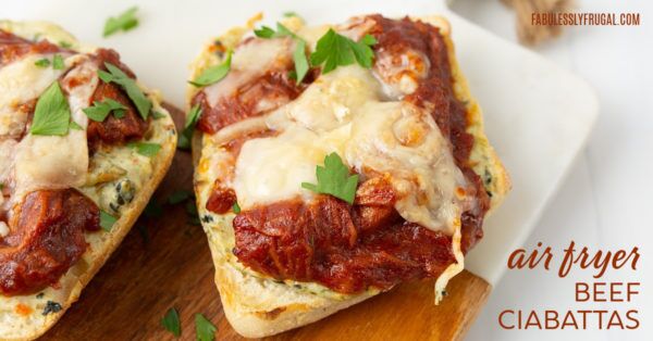air fryer open faced beef ciabatta sandwich