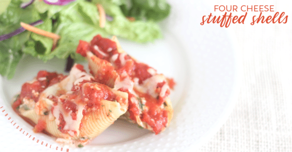 Make ahead stuffed shells served next to lettuce