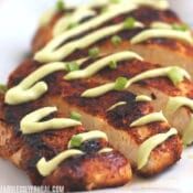 Healthy blackened chicken with avocado cream sauce