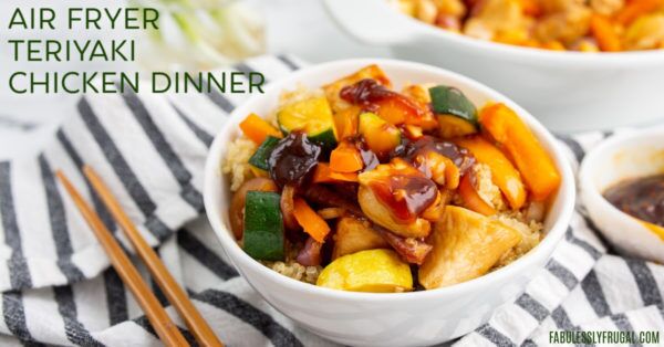 air fryer teriyaki chicken and veggies in a bowl