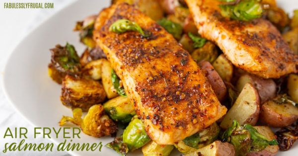 air fryer salmon sheet pan dinner